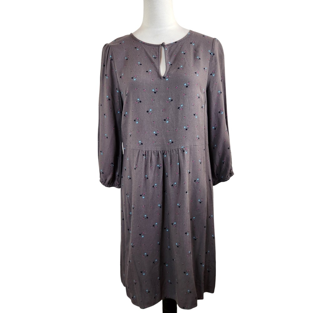 Boden Women's Dress US 6 UK 10 Gray Floral Print Long Sleeve Keyhole Casual